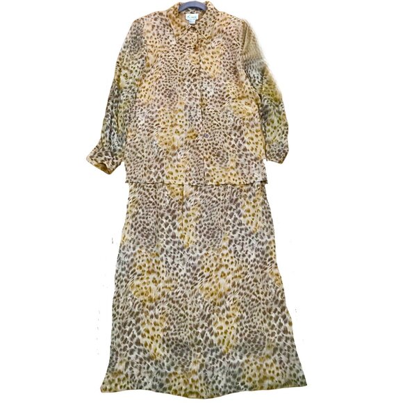 Linea by Louis Dell’Olio Silk Animal Print Top and Skirt Set Size XL - Picture 1 of 5